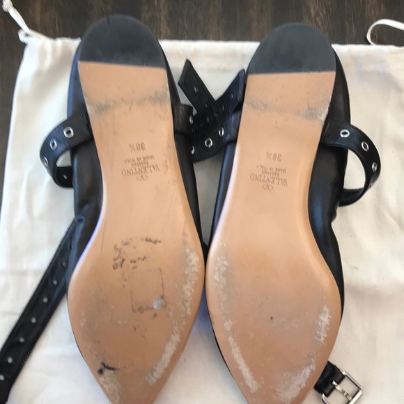 Authentic Valentino Black Leather Grommet Ankle Wrap Flat - Picture 4 of 8